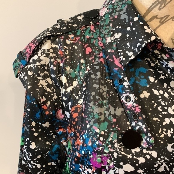 Rachel Roy double breasted zip pleated trench coat splatter print M - Picture 4 of 11
